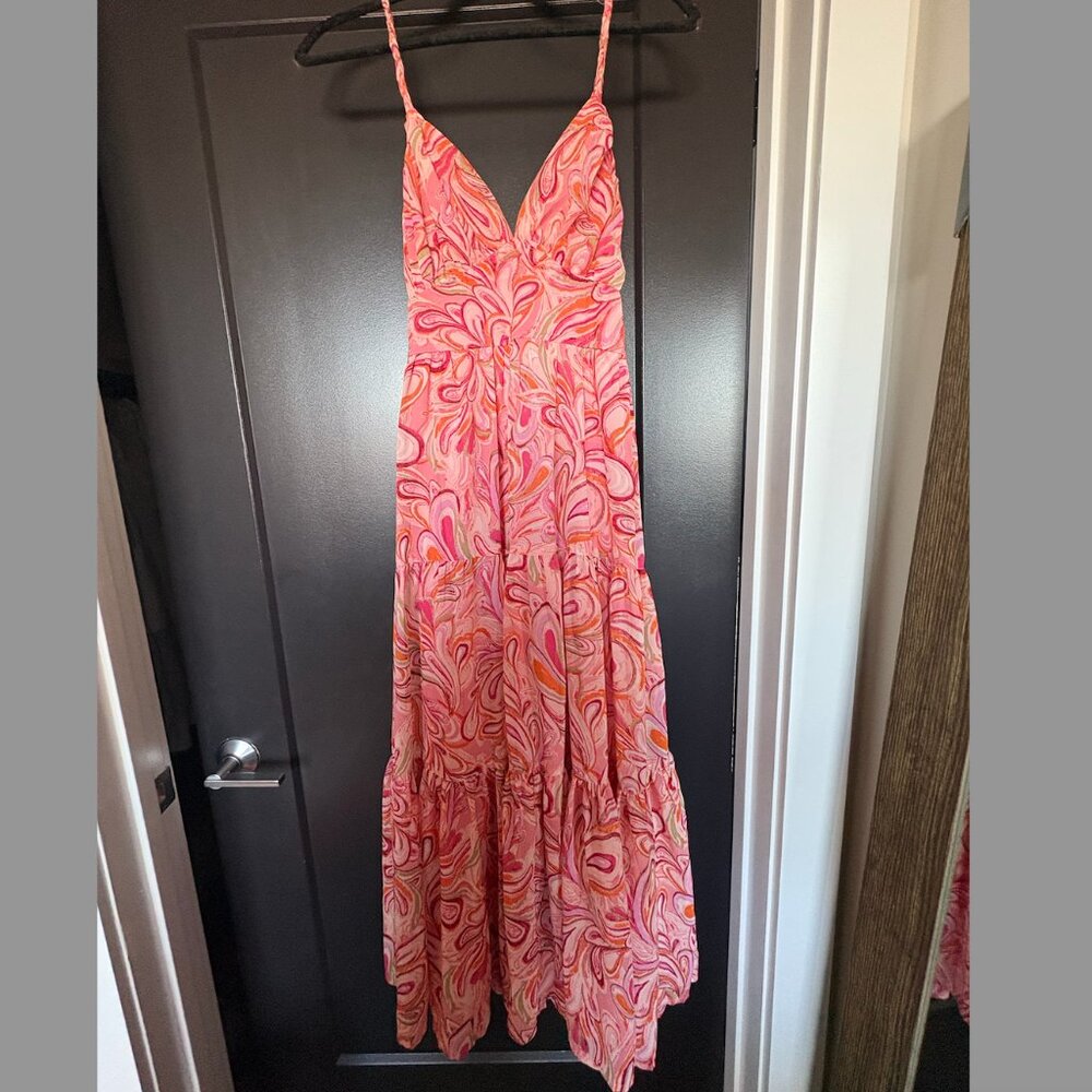 Jessica Simpson Floor Length Sundress. Multicolored - orange/pink/maroon